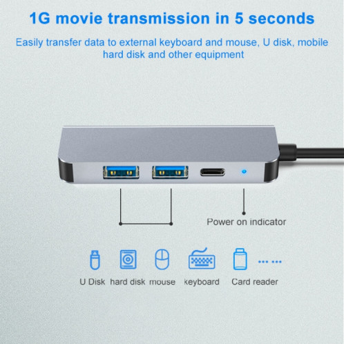 4 en 1 USB-C / TYPE-C à 4K HDMI + USB 3.0 + USB 2.0 + PD USB-C / Type-C Ports de chargement multifonctionnel HUM SH08931287-010