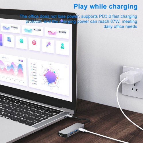 3 en 1 USB-C / TYPE-C à 4K HDMI + 2 ports USB 3.0 Ports Station d'accueil de moyeu multifonctionnel SH0897334-010