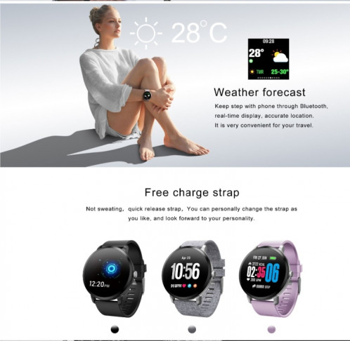 V11 Smartwatch Moniteur de pression artérielle de fréquence cardiaque en temps réel Mode multisports Montre intelligente de lumière respiratoire pour téléphone Android IOS (Silicone rose) SH601C1186-013