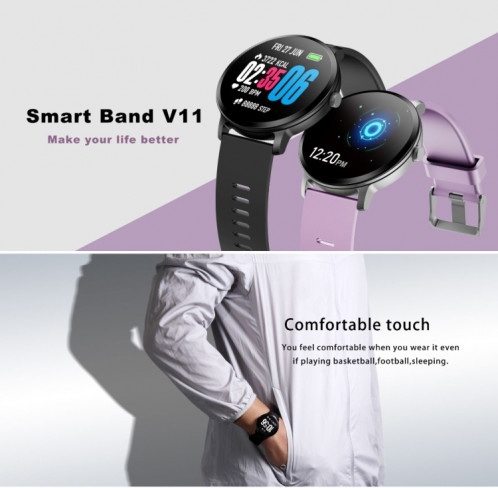 V11 Smartwatch Moniteur de pression artérielle de fréquence cardiaque en temps réel Mode multisports Montre intelligente de lumière respiratoire pour téléphone Android IOS (Silicone rose) SH601C1186-013