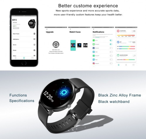 V11 Smartwatch Moniteur de pression artérielle de fréquence cardiaque en temps réel Mode multisports Montre intelligente de lumière respiratoire pour téléphone Android IOS (Silicone rose) SH601C1186-013
