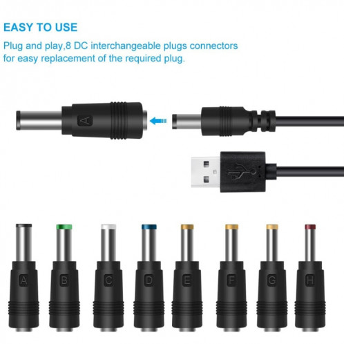 Cordon d'alimentation DC 8 en 1 Câble de charge USB de chargement USB multi-fonction USB (noir) SH201A657-07