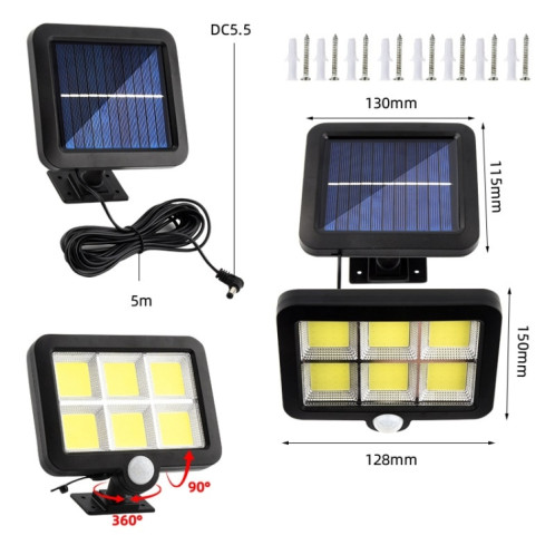 TY06704 128 Lampe murale séparée Solar Solaire COB Cour extérieure Lumière d'induction du corps humain imperméable SH8302973-06
