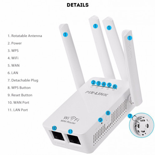 PIX-LINK LV-WR09 300MBPS WiFi Range Repender Mini routeur (US Pulg) SH101A4-07