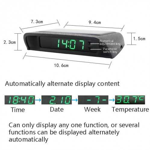 Horloge de voiture de nuit Solar Automobile Horloge électronique Température Température + Date + Semaine + Température (Lumière blanche) SH201C1042-07