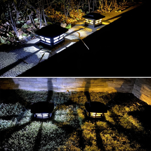 Lampe de colonne solaire extérieure de 4 pouces blanche + lampe de jardin claire blanc chaud (blanc) SH201B746-07