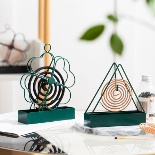 Support de bobine de moustique en fer forgé à suspendre simple, portable, ignifuge, plateau de bobine de moustique, brûleur d'encens, ornements d'herbe à quatre feuilles (vert encre) SH37011422-05