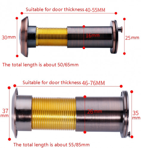 2 PCS Sécurité Porte Cat Eye HD Verre Lentille de 200 degrés Eye de porte anti-angle large à angle grand angle, Spécifications: 26mm Bronze vert SH76091875-07