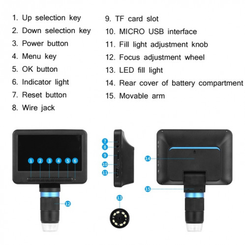 Microscope électronique de 5 pouces 1080p HD USB Réparation Réparation Loupe Loupe SH0703693-06