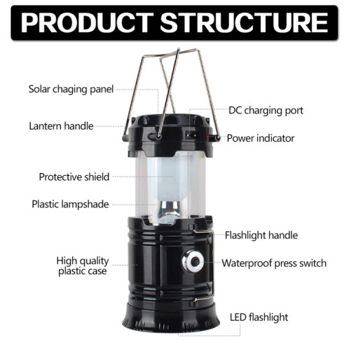 Tente LED lumière solaire solaire de camping rechargeable lanterne multifonctionnelle extensible, support USB de support, fiche UE (or) SH001A662-07