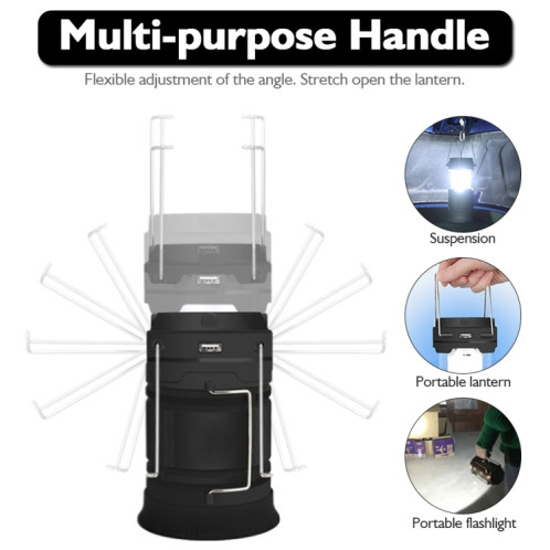 Tente LED lumière solaire solaire de camping rechargeable lanterne multifonctionnelle extensible, support USB de support, fiche UE (or) SH001A662-07