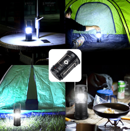 Tente LED lumière solaire solaire de camping rechargeable lanterne multifonctionnelle extensible, support USB de support, fiche UE (or) SH001A662-07