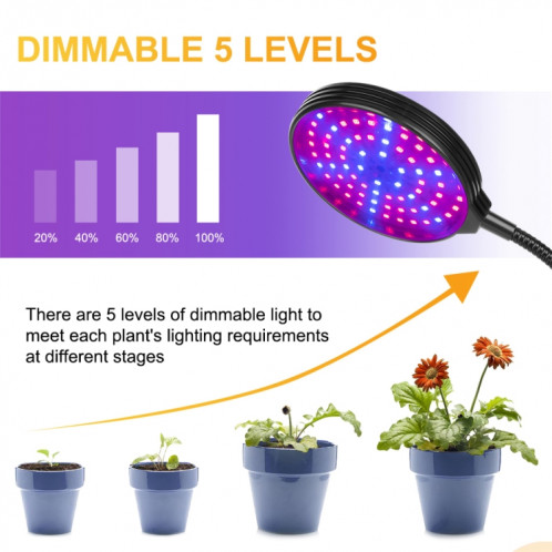 Lampe de croissance de plante LED bleu rouge Spectre bleu à 5 vitesses Timing Timing Remplissage Lampe de croissance plante, puissance: 30W (deux têtes) SH840294-07