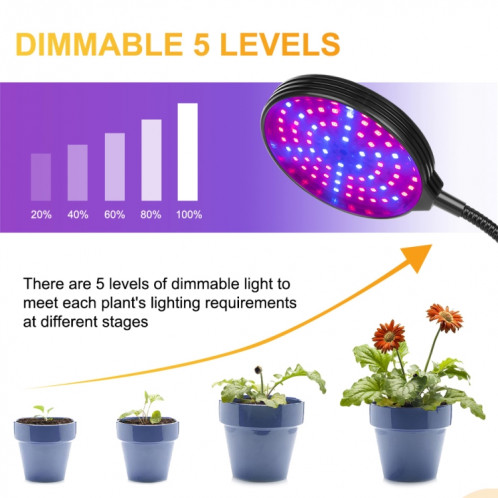 Lampe de croissance de plante LED rouge rouge Spectre bleu 5 vitesses Timing Timing Remplissage Lampe de croissance des plantes, puissance: 45W (trois têtes) SH8403420-07