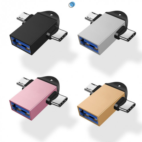 10 PCS LI-09 USB 3.0 Femme à USB-C / Type-C + micro USB Multi-fonction Adaptateur OTG multifonctions avec lanière (or) SH301B1778-07