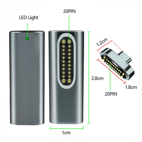 20 broches ELBOW MAGNETIQUES USB-C / TYPE-C Adaptateur de prise en charge de la charge et de la vidéo 4K transfert de vidéo (gris) SH501B546-07