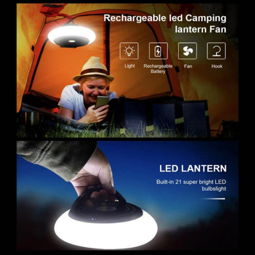 TW-8003 Ventilateur portable de camping rechargeable de camping de camping en plein air (noir) SH301A319-06
