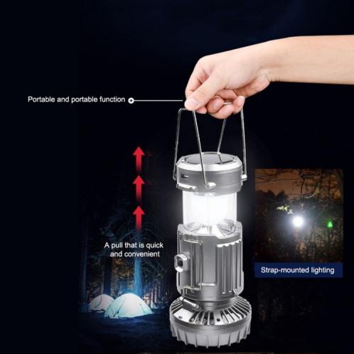 Ventilateur solaire extérieur lumière Camping Light Portable Interrupteur Stretch Horse Lantern, Fiche UE, Type: 9399F Argent SH6804139-07
