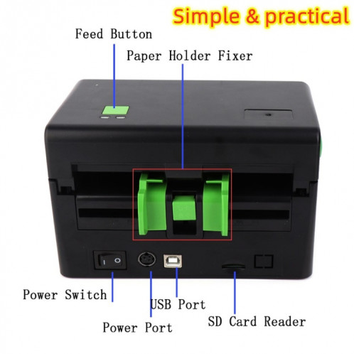 XP-108B 4 pouces 108mm Imprimante d'étiquette Thermique Imprimante de code à barres d'expédition IMPRIMERERS UPS DHL USPS DPD Pochta USB Code à barres à barres à barres de barres, Fiche UE, Modèle: USB SX98011766-07