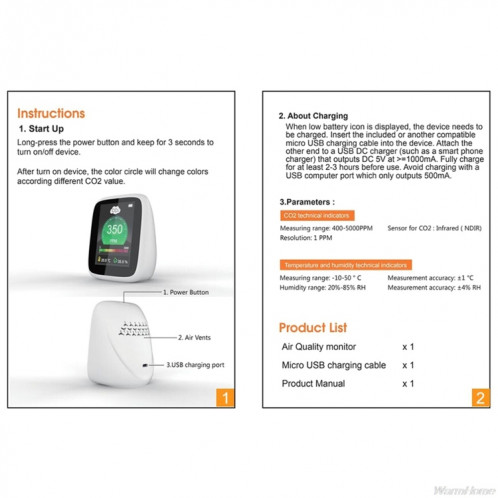 DM1308 MONITOR CO2 Testeur de l'air intérieur Qualité de l'air 400-5000PPM DIGHIQUE DIOXIDE Humidité Capteur NDIR SH23631513-07