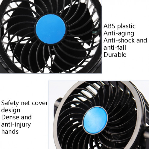 Ventilateur de voiture Portable Mini Ventilateur électrique à deux têtes de voiture à double tête, couleur: bleu USB Universal SH900342-05