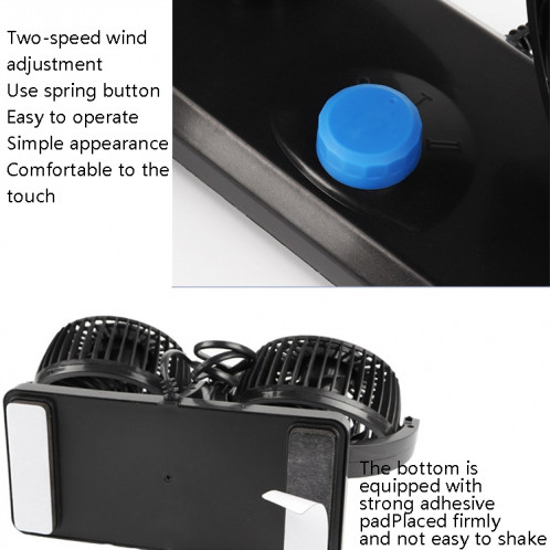 Ventilateur de voiture Portable Mini Ventilateur électrique à deux têtes de voiture à double tête, couleur: bleu USB Universal SH900342-05
