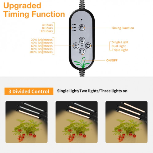 Lampe centrale à LED Spectroscopie pleine spectroscopie naturelle Télécommande Témoignage Lampe de croissance de la plante, Puissance: 18W Double Head SH7402993-07