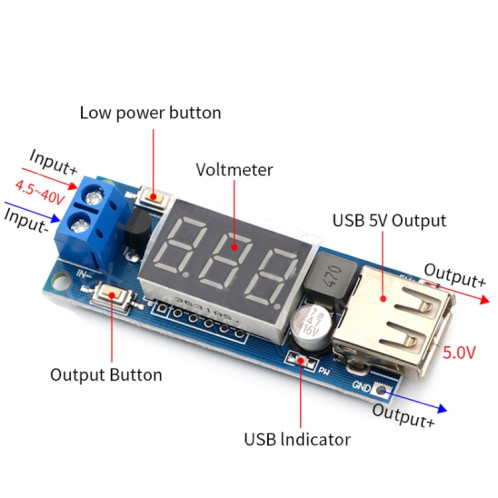 HW-318 12V à 5V Buck Module DC-DC 3A DC Module de puissance LED Voltmètre de voiture de batterie SH2596760-05