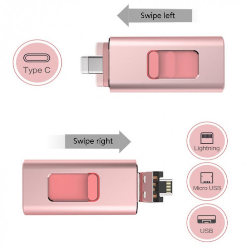 128GB SH02 USB 3.0 + 8 broches + MIRCO USB + Type-C 4 sur 1 ordinateur mobile U-Disk avec fonction OTG (Noir) SH204A748-07