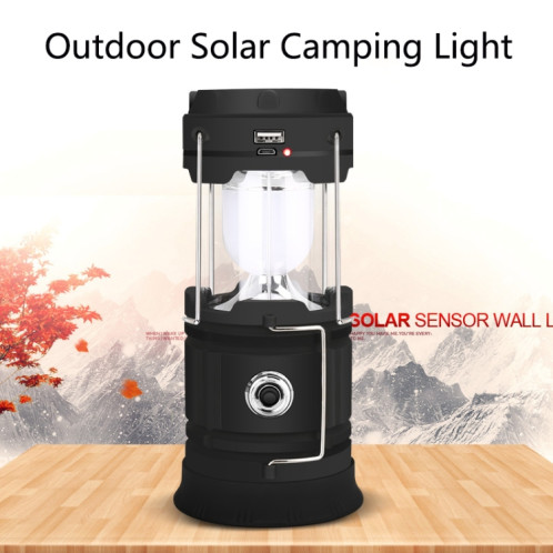 5803 Lampe de camping solaire en plein air LED PORTABLE PORTABLE PORTABLE SORTIE USB (Noir) SH801A800-07