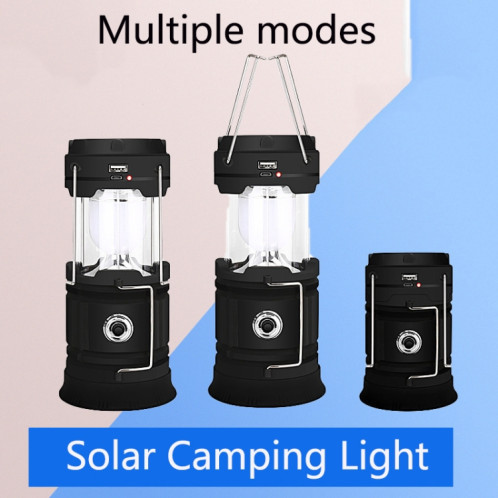 5803 Lampe de camping solaire en plein air LED PORTABLE PORTABLE PORTABLE SORTIE USB (Noir) SH801A800-07