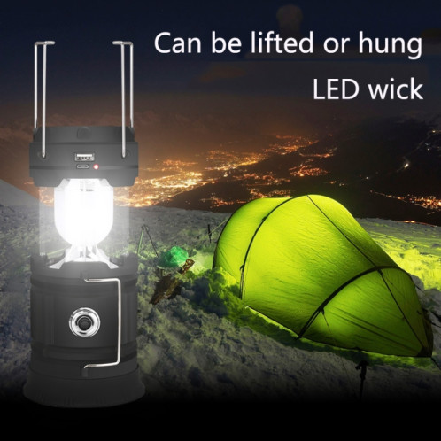 5803 Lampe de camping solaire en plein air LED PORTABLE PORTABLE PORTABLE SORTIE USB (Noir) SH801A800-07