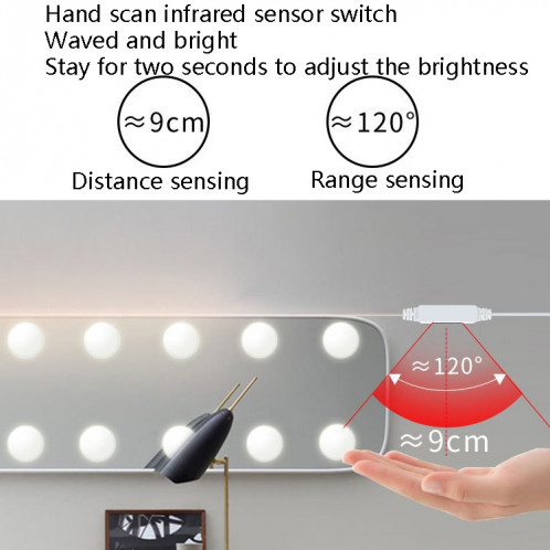 Miroir de maquillage à LED Miroir Beauté avant Remplissage Lampe Sensation de balayage de la main, source d'alimentation: 10 ampoules SH0503276-07
