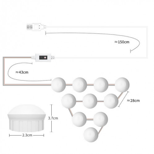 2 LEDs Cosmétic Chambre Salle de bain Miroir Front Lumière USB Lumière de gradation à trois couleurs SH2001334-07