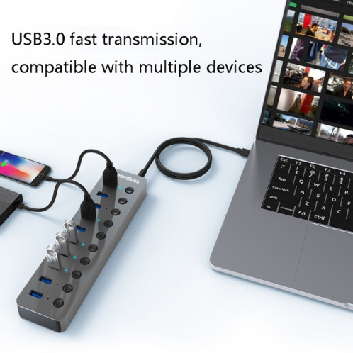 Splitter USB Blueend Splitter Alliage Aluminium QC Expander à charge rapide, Nombre d'interfaces: 7 ports (12V2A Power) SB7601729-07