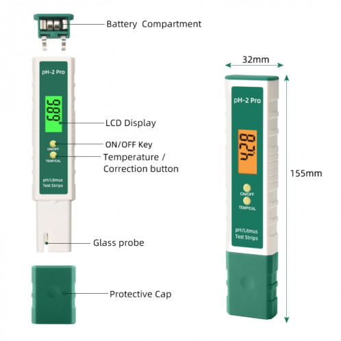 PH-2 PRO LITMUS Tester Testeur Litmus Test Document Changement de couleur PH Mètre Qualité de la qualité de l'eau SH2754231-07