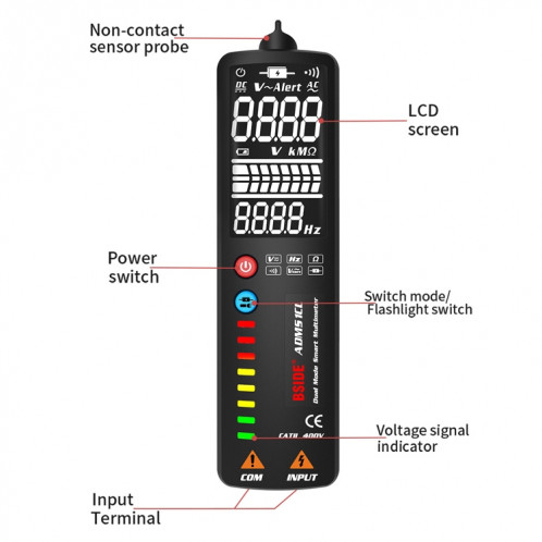BIDE DUAL-MODE SMART SMART AFFICHAGE PEN MULTIMETTE PENSION PORTATEUR PORTATEUR PORTATEUR SPÉCIFICATION: ADMS1CL SB9102873-07