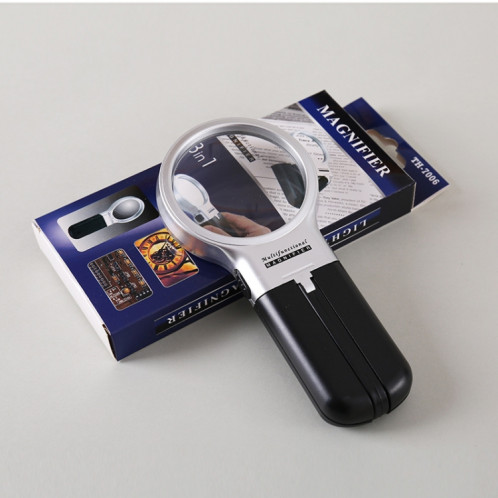 TH7006 Miroir à loupe pliante multifonctions avec lampe LED maintien du support à double usage Réparation de lecture Acrylique 3 fois Loupe SH2634826-05