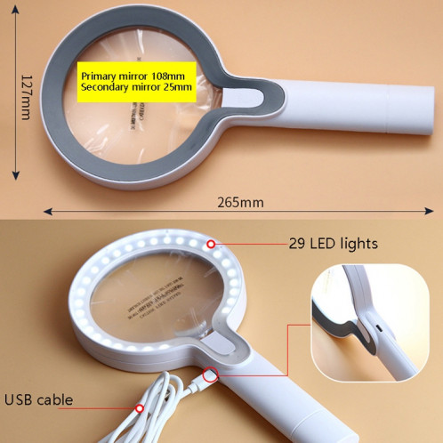XT-8013 avec 29 lumières LED 3 Loupe de commutation tactile gélifiante 2 fois / 13 fois en loupe à main (blanc + bleu foncé) SH801B1764-07