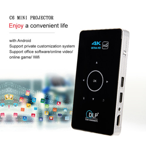 Projecteur Smart DLP HD C6 2G + 16G Android Mini Projecteur sans fil, Plug UK (Blanc) SH8007769-07