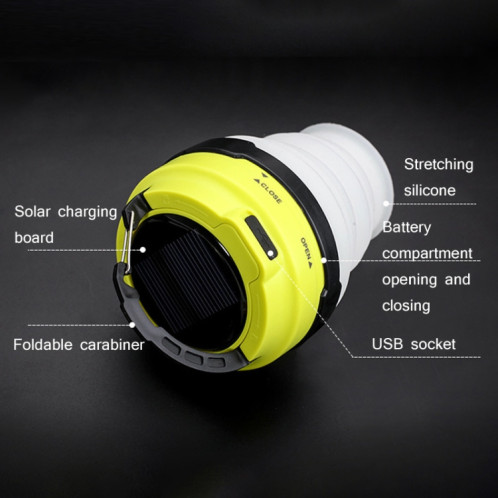 GOOFY DT-7107A EXTÉRIEUR SOLAR USB Rechargeable Camping Light Portable Tente de tente à LED rétractable (Vert) SG501A1246-06