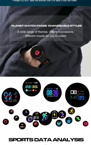 Montre intelligente Q88 IP68 étanche pour hommes Sports Smartwatch Android Montre Bluetooth Support de la fréquence cardiaque / rappel d'appel / podomètre / surveillance du sommeil / traqueur (noir gris) SH301B1871-022