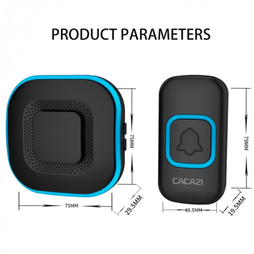 CACAZI V028F 1 pour 3 sonnette de musique sans fil sans batterie, prise : (noir) SC202A376-06