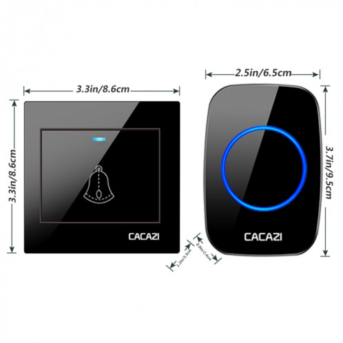 CACAZI H10 1 pour 2 sonnette de musique sans fil pour la maison sans batterie, prise : (noir) SC002B722-07