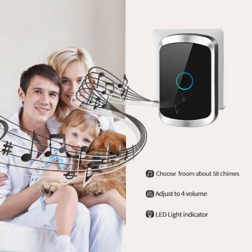 CACAZI A50 1 For 1 Wireless Music Doorbell without Battery, Plug:(White) SC402A851-06