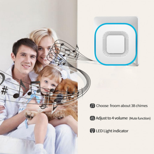 CACAZI V028F Sonnette de musique sans fil sans batterie, prise : (blanc) SC602B1437-07