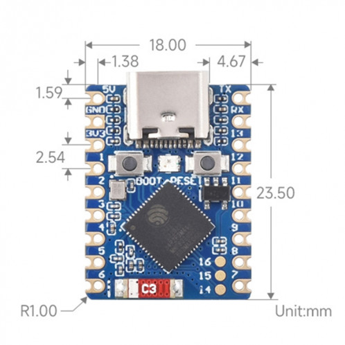 Waveshare ESP32-S3 Mini carte de développement, basée sur le processeur double cœur ESP32-S3FH4R2 sans en-tête SW41011545-09
