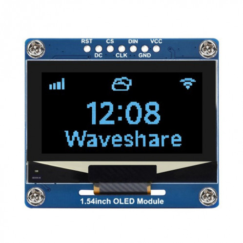 Module d'affichage OLED Waveshare 1,54 pouces, résolution 128 × 64, communication SPI / I2C (bleu) SW401B1887-011