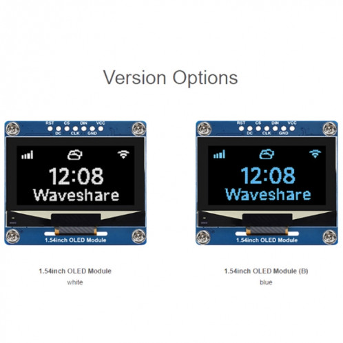 Module d'affichage OLED Waveshare 1,54 pouces, résolution 128 × 64, communication SPI / I2C (blanc) SW401A1779-011
