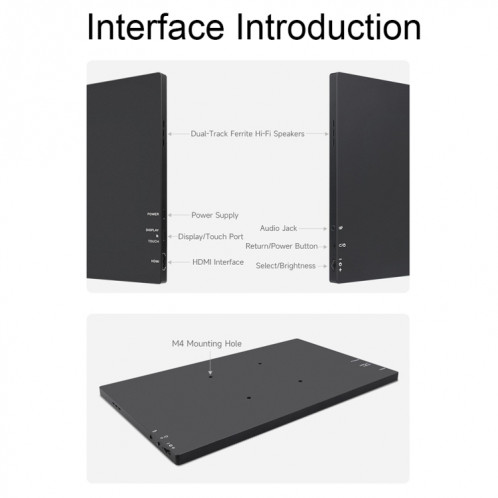 Interface d'affichage Waveshare 13,3 pouces 2K 2560 × 1440 HDMI / Type-C Écran tactile AMOLED () SW701B288-020